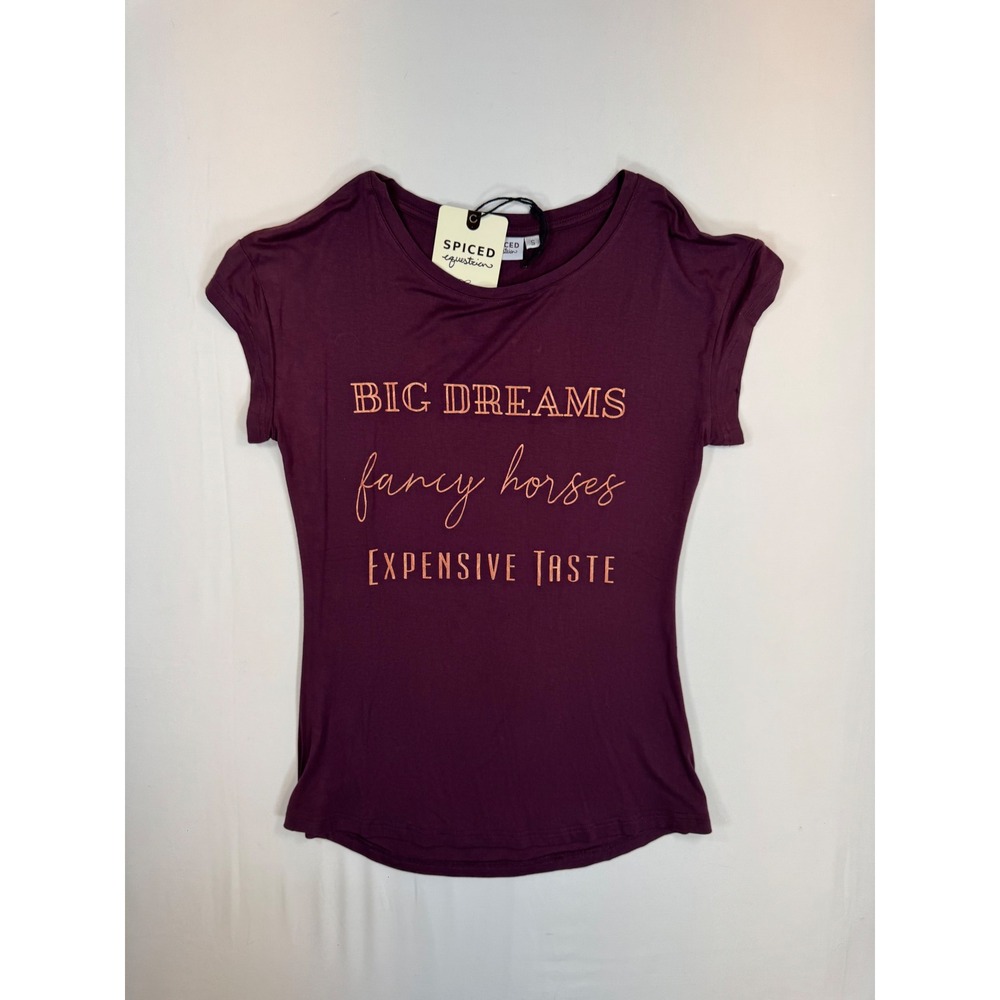 Spiced Equestrian Graphic Tee Big Dreams Fancy Horses Purple Plum NWT S Riding